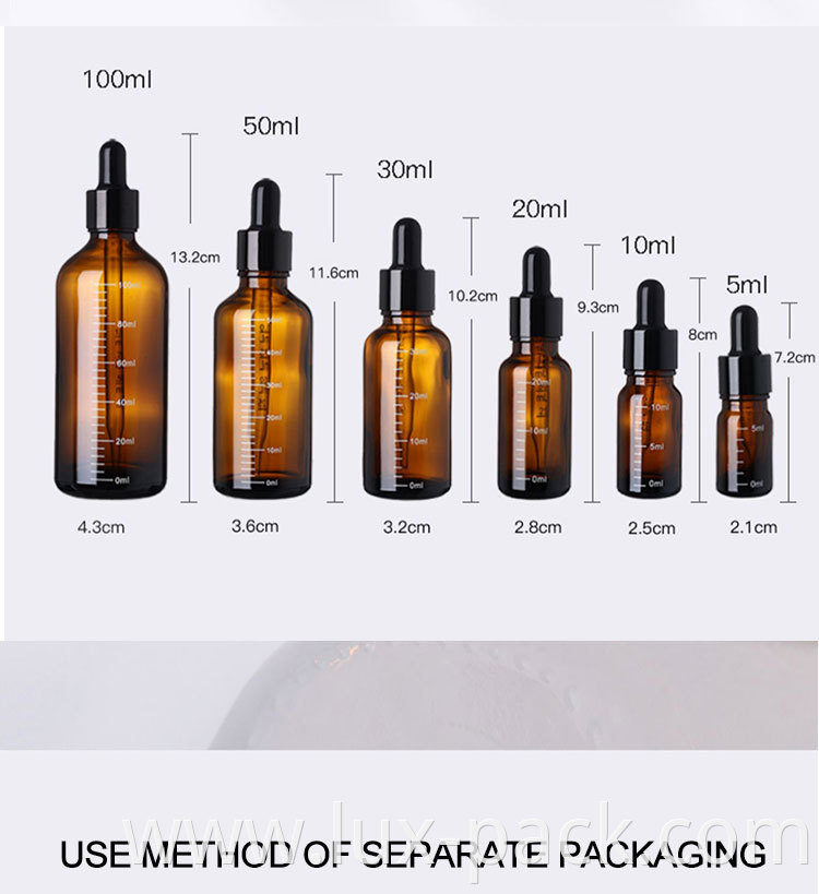 5ml 30ml 50ml Amber Round Glass Cosmetics Essential Skin Care Oil Bottle Cap With Dropper